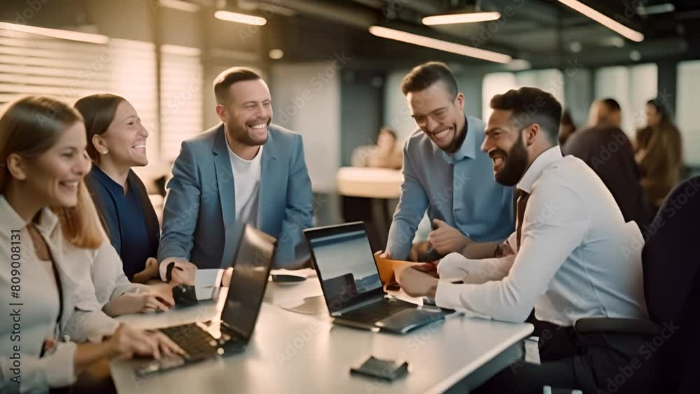Group of People Sitting Around Table With Laptops Generative AI Group of People Sitting Around Table With Laptops Generative AI