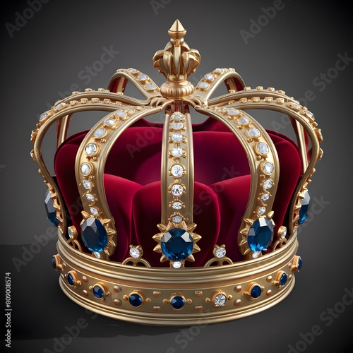 A crown with sapphire and red velvet isolated on transparent background