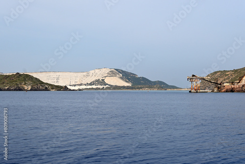 Pumice mining on Greek volcanic island of Gyali (Yali)  in the Dodecanese. Greece