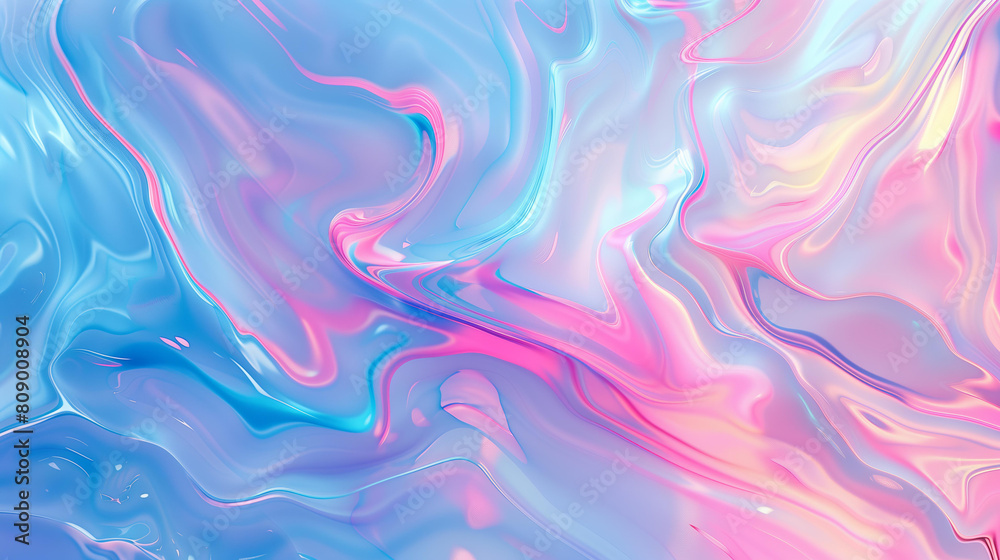 
Iridescent holographic abstract pattern in pastel colors with fluid pink and blue lines