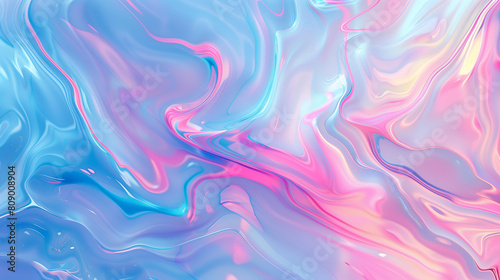  Iridescent holographic abstract pattern in pastel colors with fluid pink and blue lines