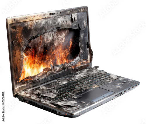 PNG  Computer pc with brunt fireplace laptop white background.