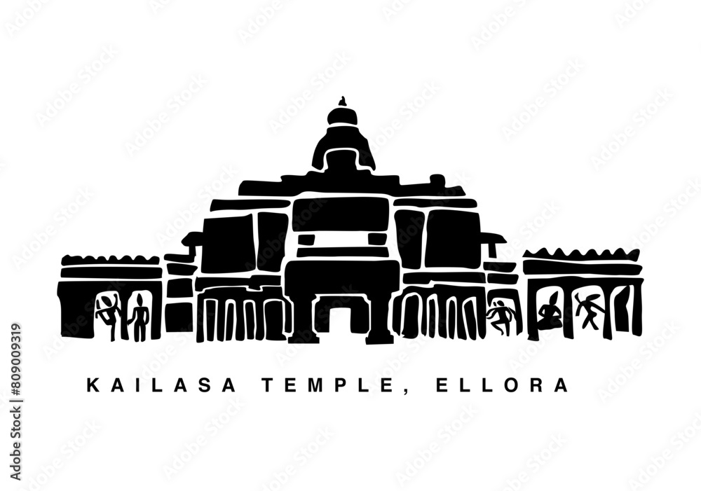 Kailas temple, Ellora vector icon. Lord shankar ancient tmple.