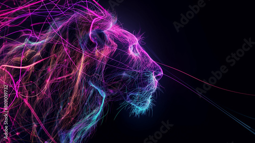 Leão com luzes néon roxo - wallpaper HD photo