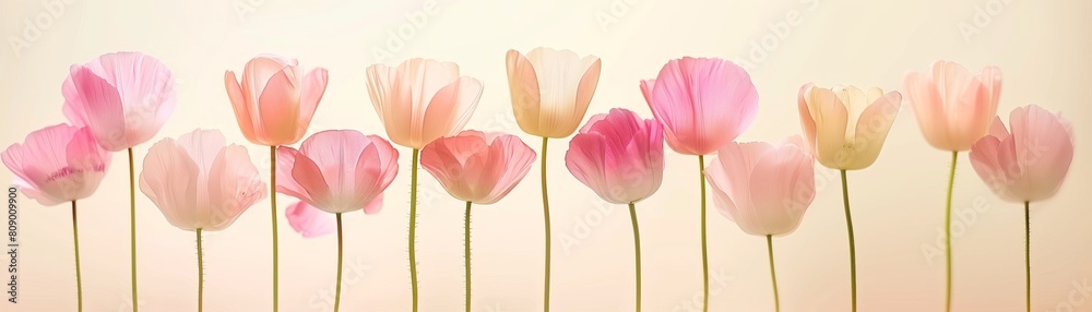 Naklejka premium watercolor pastel poppy flowers pattern frame with copy space.