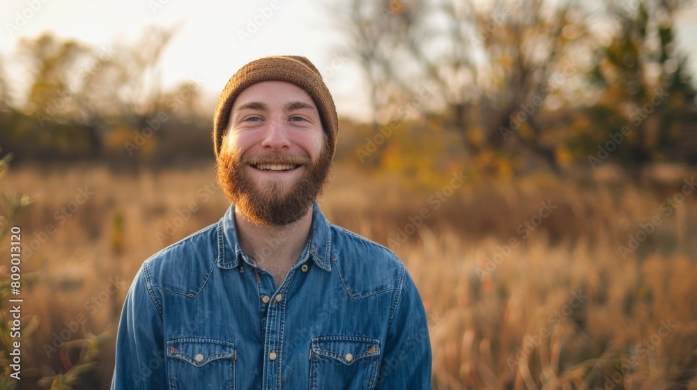A Man Smiling in Autumn Field