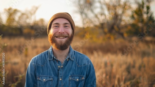 A Man Smiling in Autumn Field