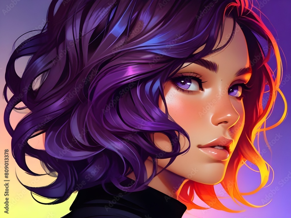 Illustration of a beautiful girl has colorful hair in pop art style Illustration of a beautiful girl has colorful hair in pop art style