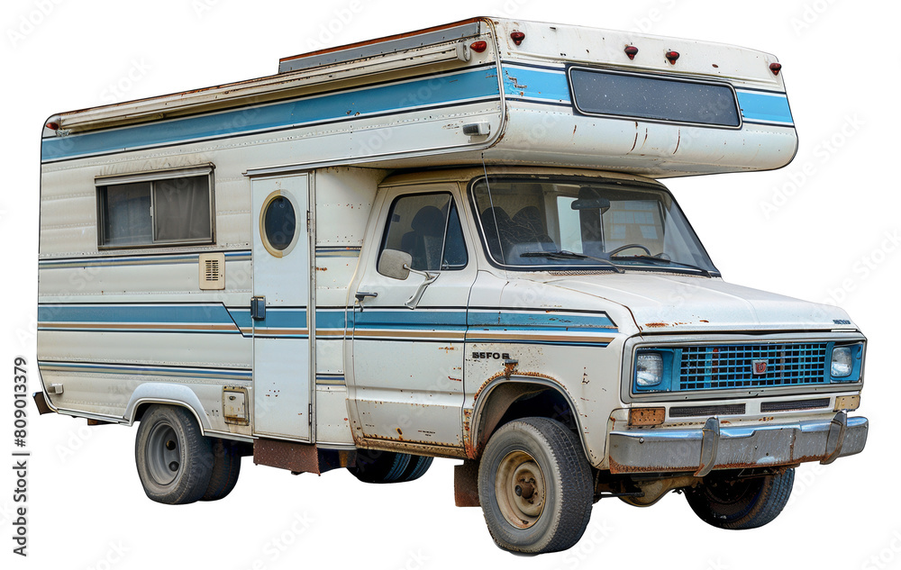 Classic white camper van, road trip ready isolated on transparent background png