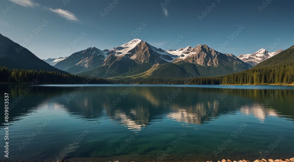 Naklejka premium mountains and a lake with a mountain in the background, stunning nature in background,