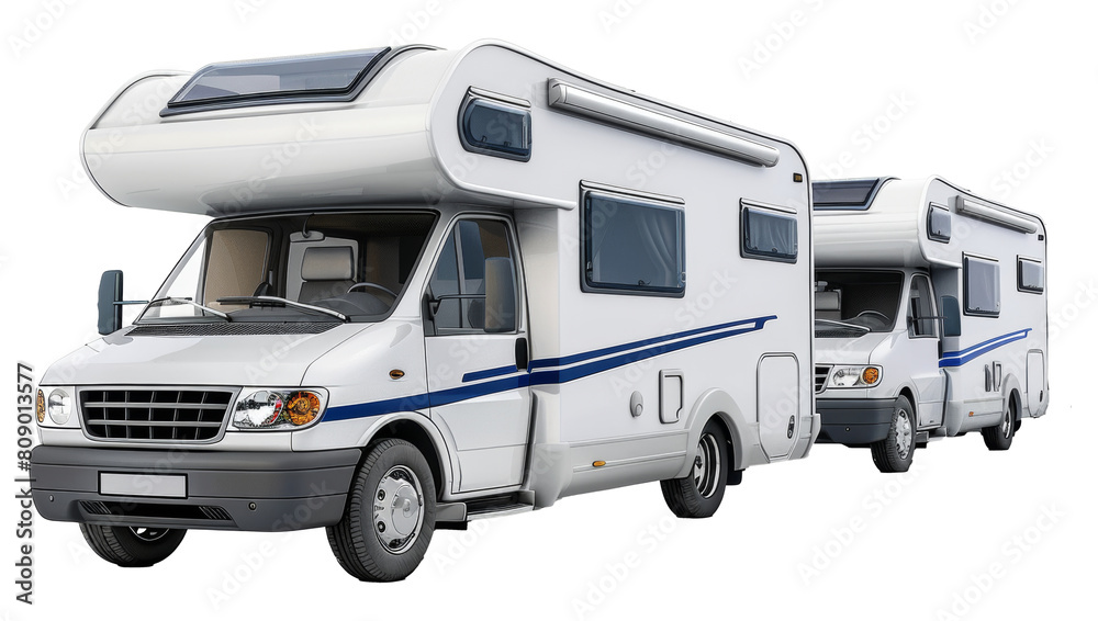 Modern white camper van, luxury travel vehicle isolated on transparent background png