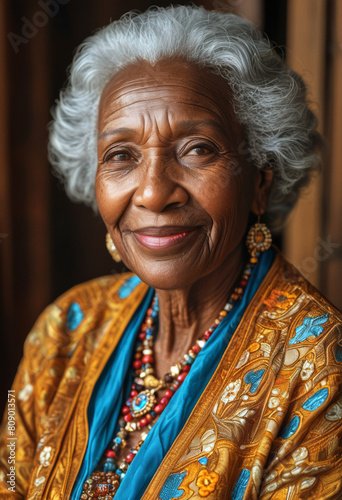 A portrait of an elderly black woman