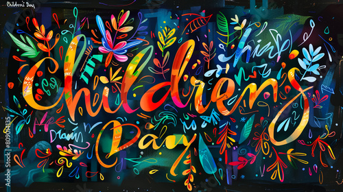 Editable text effect Happy Children s Day Traditional Cartoon template style premium vectorgenerative Ai
