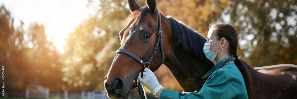 Obraz premium Horses veterinary workers conducting examinations and administering vaccinations
