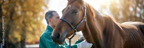 Horses veterinary workers conducting examinations and administering vaccinations photo