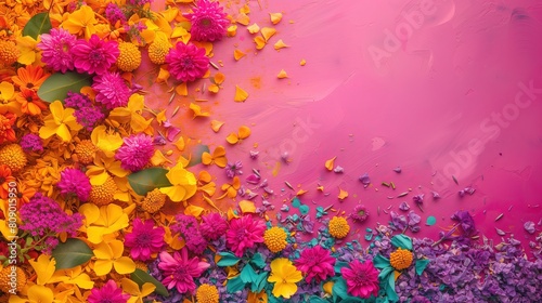 Malowidło kolorowych kwiatów na różowym tle