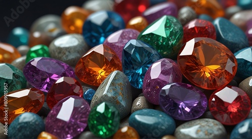 Close-up of a vibrant collection of faceted and polished colorful gemstones and precious jewels