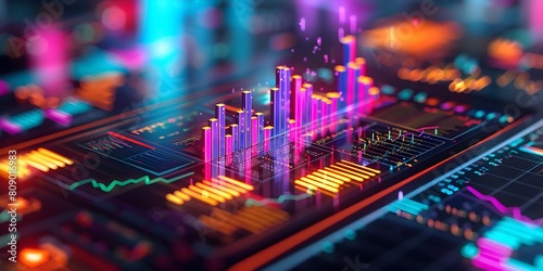 Vibrant 3D Financial Graph with Digital Marketing Icons on Tablet Screen