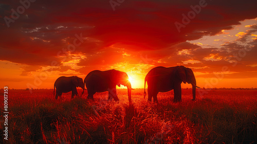 Golden Hour Majesty: Elephants in the Evening Glow