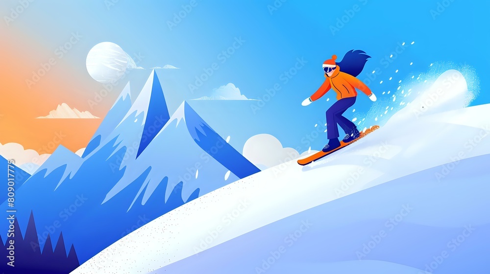 Exciting snowboarding adventure with a rush of wind and a joyful spirit
