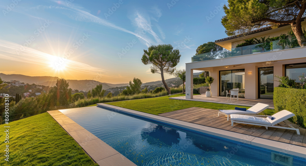 A beautiful modern villa with swimming pool and large garden