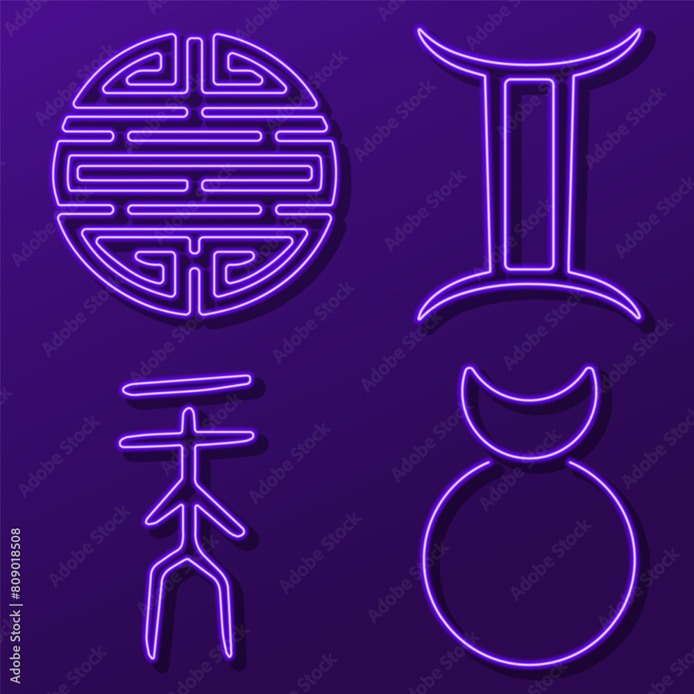 amulets and symbols group of neon icons, vector illustration, on a black background. amulets and symbols group of neon icons, vector illustration, on a black background.