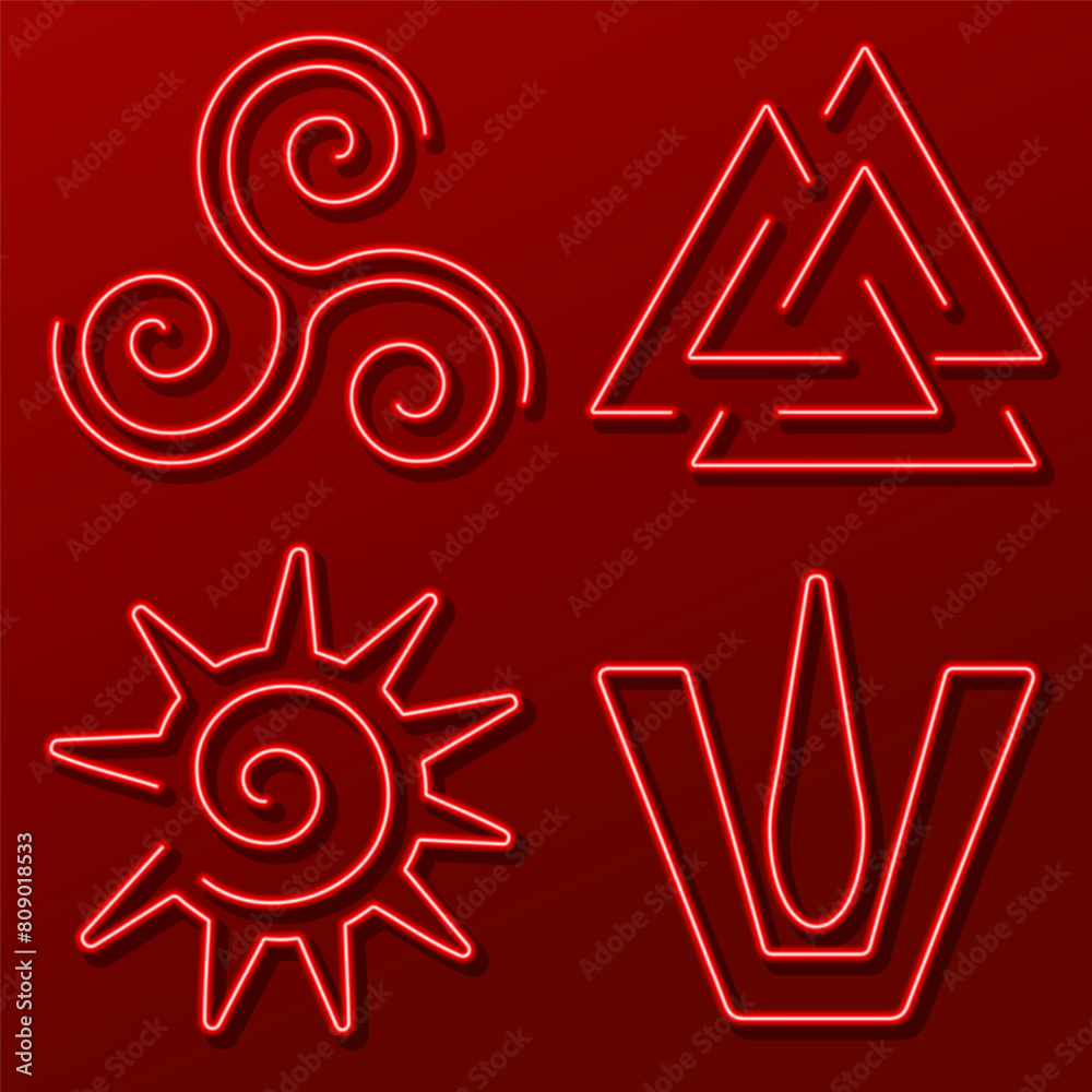 amulets and symbols group of neon icons, vector illustration, on a black background. amulets and symbols group of neon icons, vector illustration, on a black background.