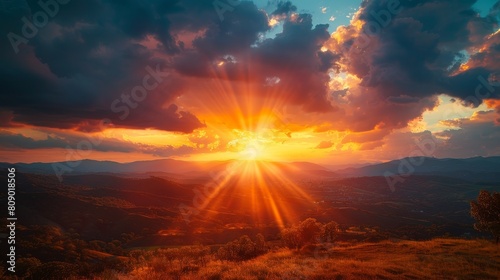 Generate a visual representation of an illuminated sunset
