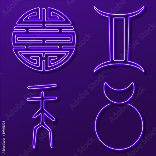 amulets and symbols group of neon icons, vector illustration, on a black background.