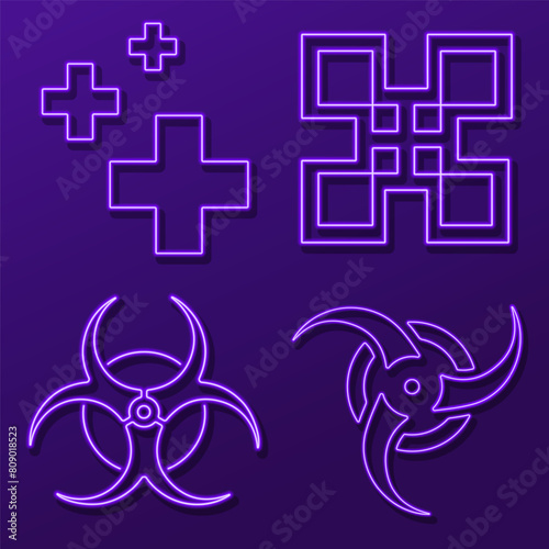 amulets and symbols group of neon icons, vector illustration, on a black background.
