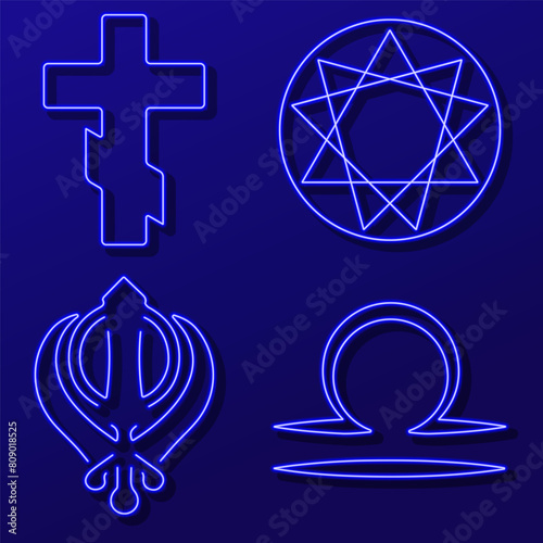 amulets and symbols group of neon icons, vector illustration, on a black background.