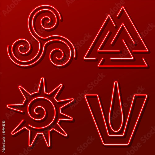 amulets and symbols group of neon icons, vector illustration, on a black background.