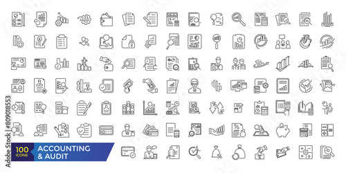 Accounting and audit icon collection. Business symbols. Editable stroke.