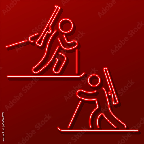 biathlon group of neon icons, vector illustration, on black background.