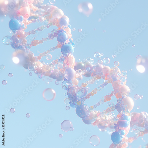 A DNA molecule consists of two long polynucleotide chains composed of four types of nucleotide subunits photo