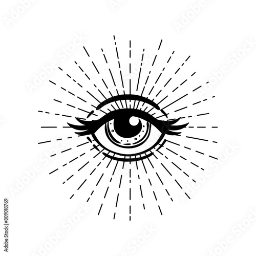 Blackwork tattoo flash. Eye of Providence. Masonic symbol. All seeing eye inside triangle pyramid. New World Order. Sacred geometry, religion, spirituality, occultism. Isolated vector illustration