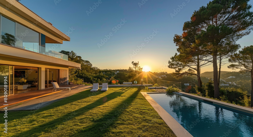 A beautiful modern villa with swimming pool and large garden