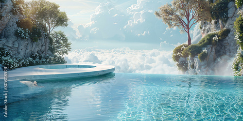 Luxury pool with surreal dreamscape   photo