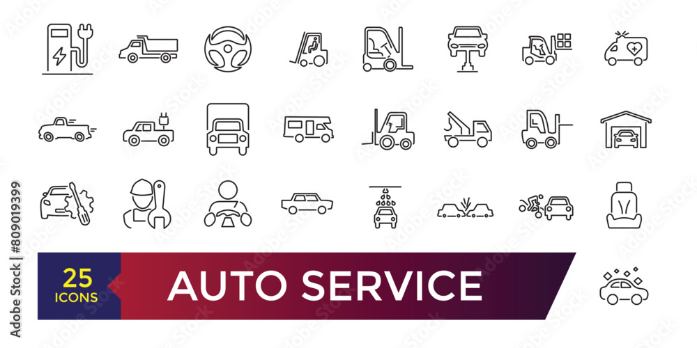 Auto service icon set. Car service icon set with editable stroke collection. Auto service icon set. Car service icon set with editable stroke collection.