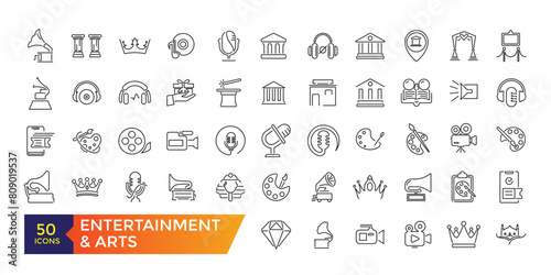 Entertainment and Arts icon set. Modern icon set with editable stroke collection.