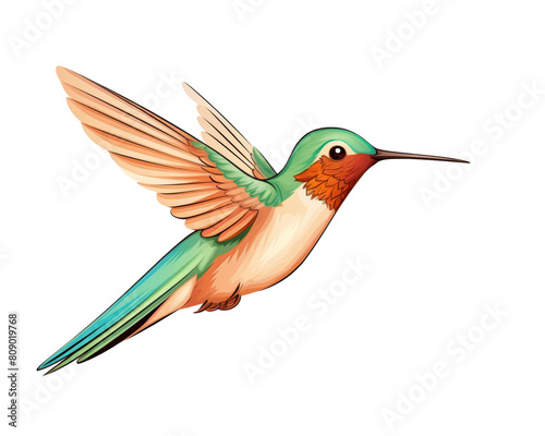 A watercolor painting of a hummingbird, transparent background