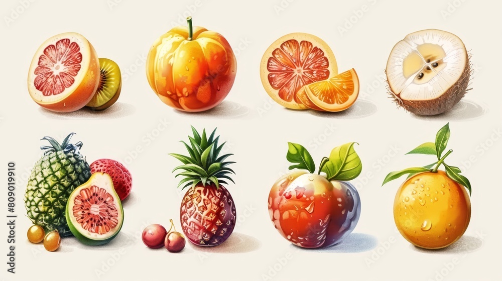 Generate a visual representation of juicy fruits