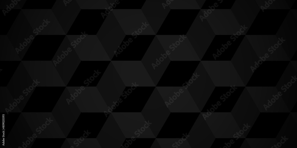 Obraz premium Vector Minimal cubes geometric tile and mosaic wall grid backdrop hexagon technology wallpaper background. black and gray block cube structure backdrop grid triangle texture vintage design.