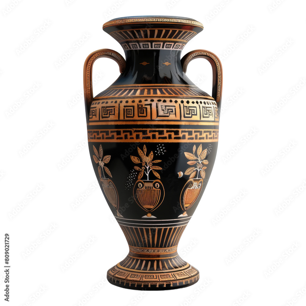 Ancient Greek vase isolated on transparent background.