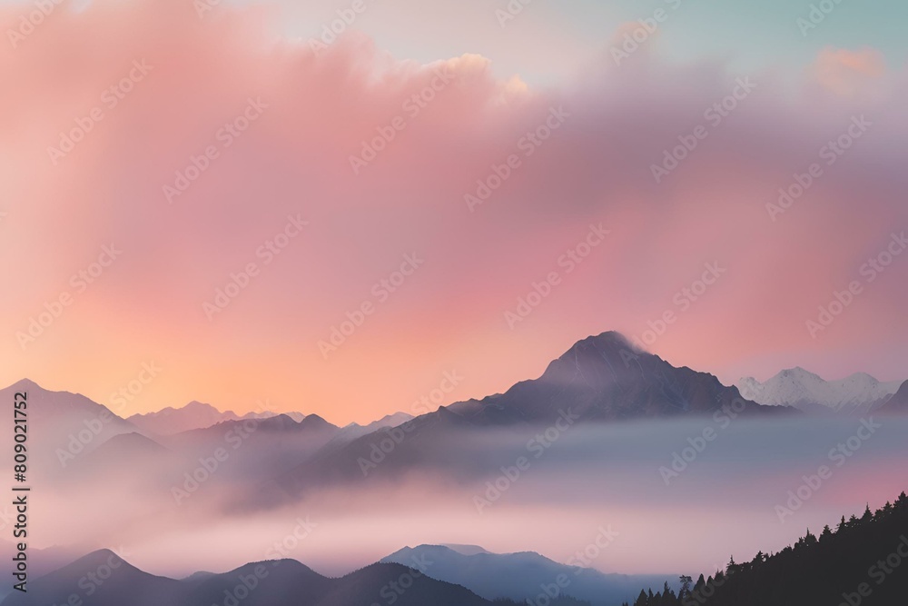 a sunset casting warm hues over a majestic mountain range photo, mountain peak, mountain with the beautiful sky