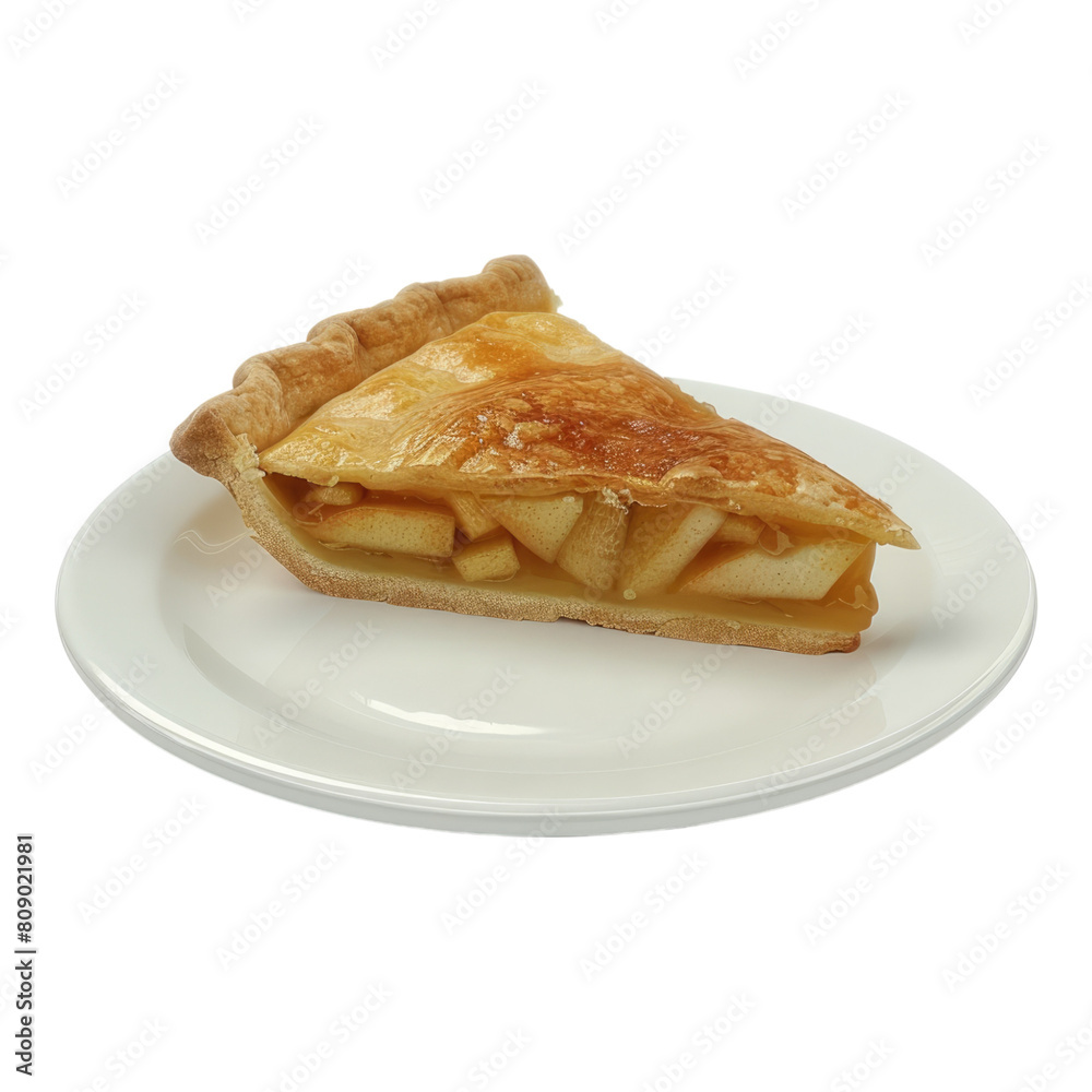Apple pie on plate isolated on transparent background.
