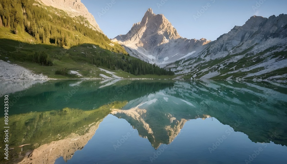 A mountain peak reflected in a tranquil alpine lak upscaled 4