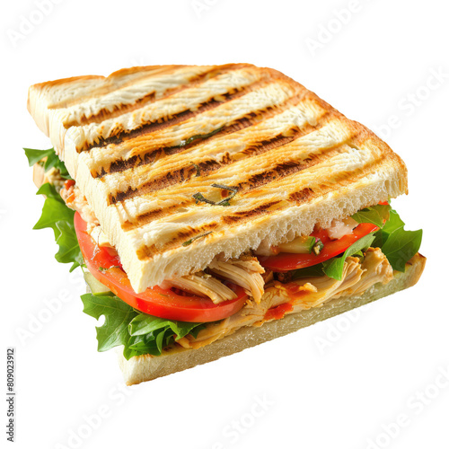 Chicken panini isolated on transparent background.