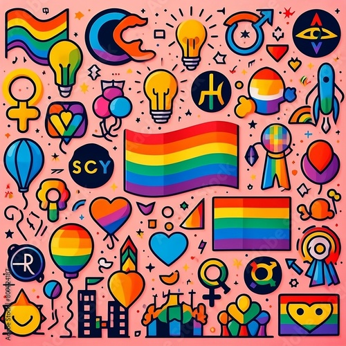 LGBTQ symbols and flags in vibrant colors representing diversity and Pride day pride month for Love created with generative ai 