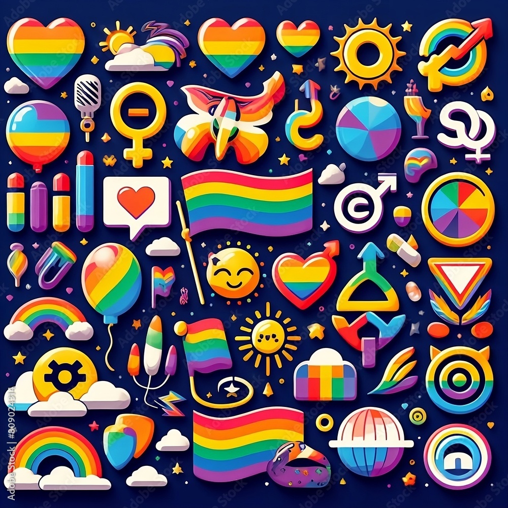 LGBTQ symbols and flags in vibrant colors representing diversity and Pride day pride month for Love created with generative ai	